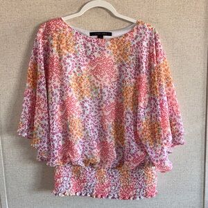 Cynthia Steffe Ditsy Floral Top Sz 1X Smocked Flared Sleeves Boho Chic Romantic